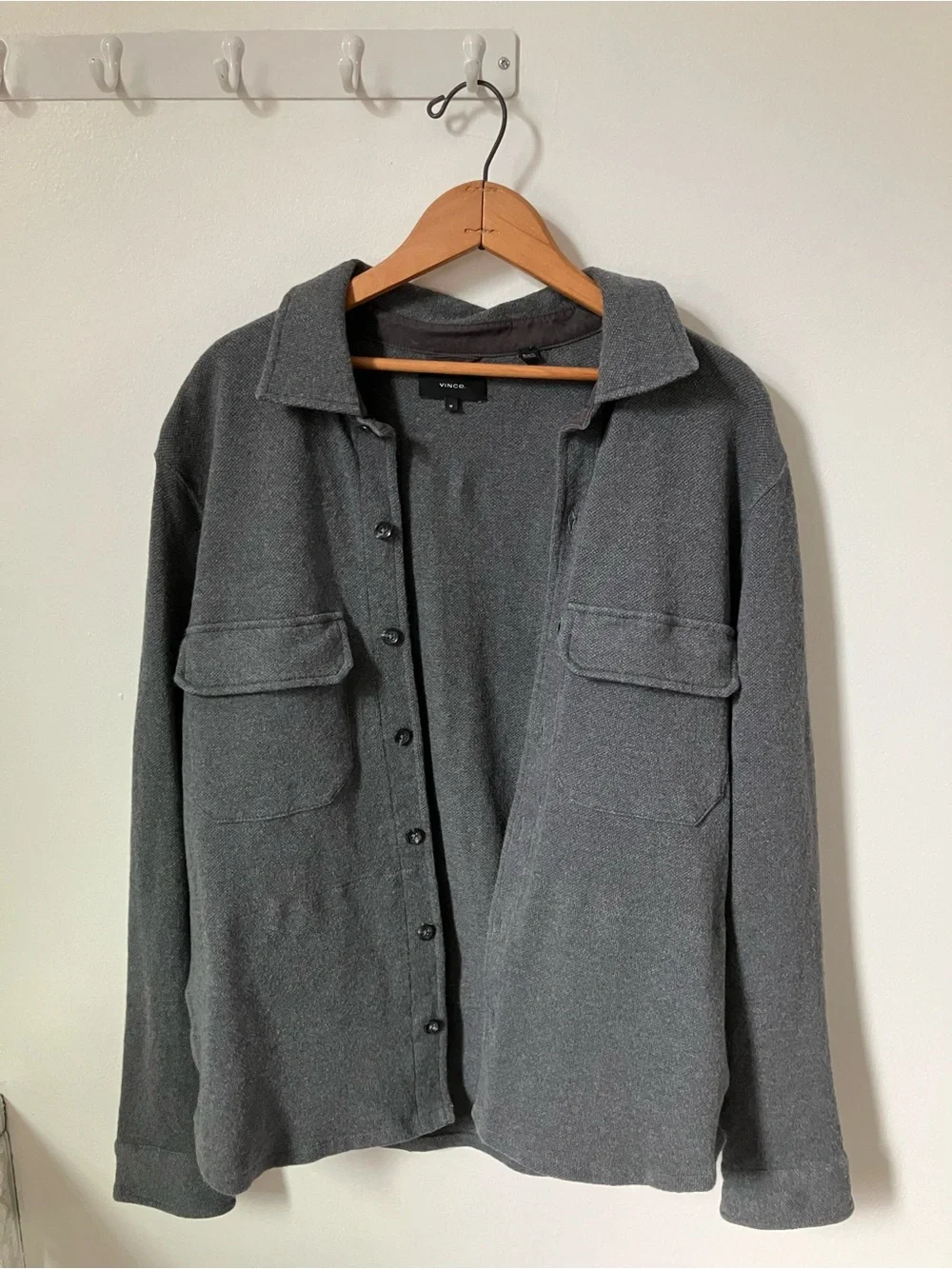 Vince Men's Double-Slub Cotton Blend Shirt Jacket Shacket Gray Medium